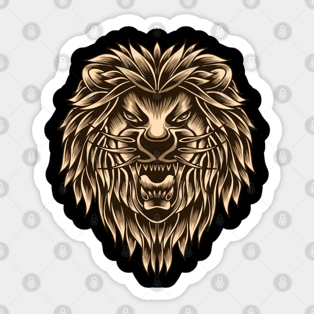 Artwork Illustration Roaring Lion Head Sticker by Endonger Studio